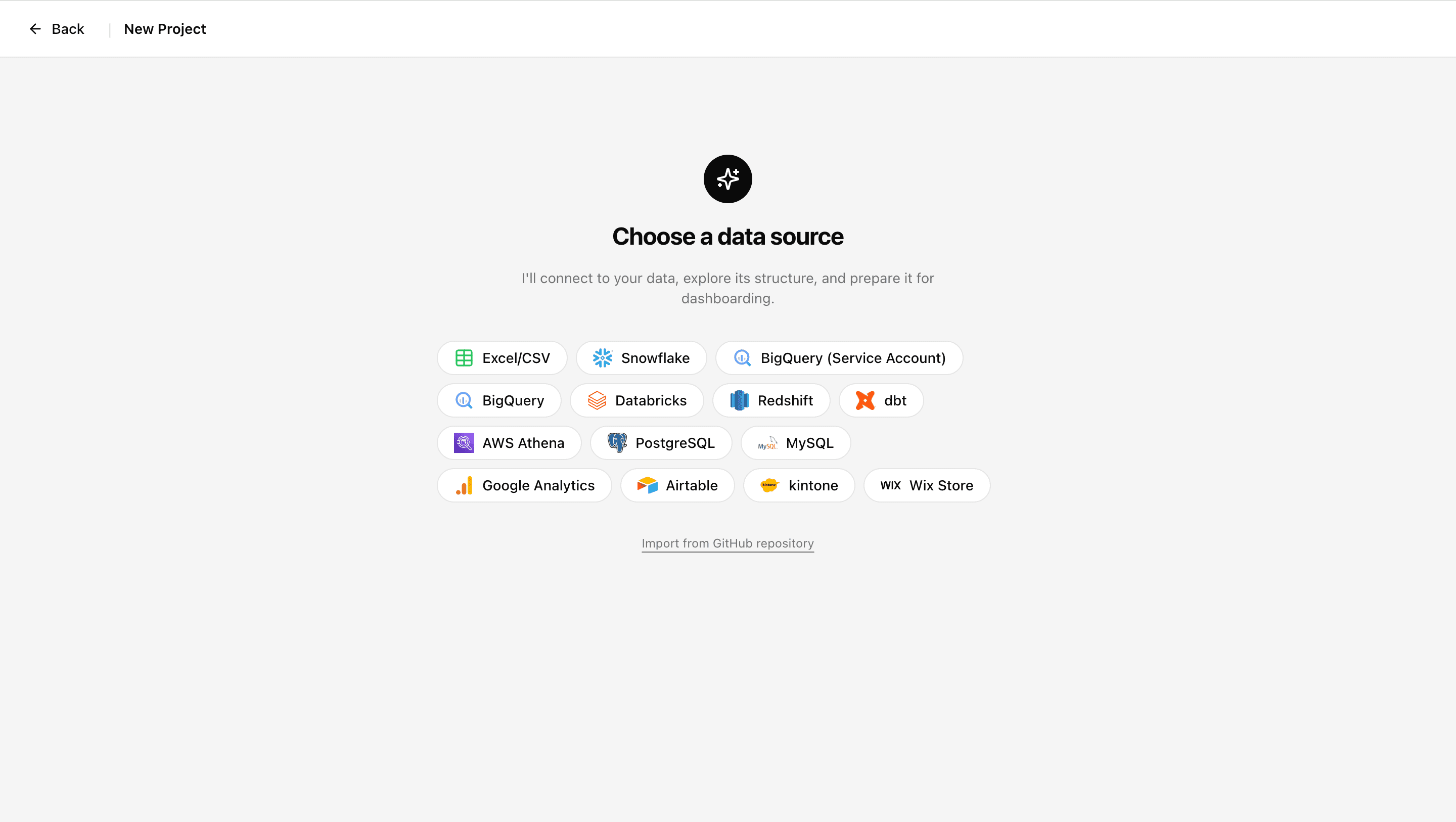 Data source selection screen